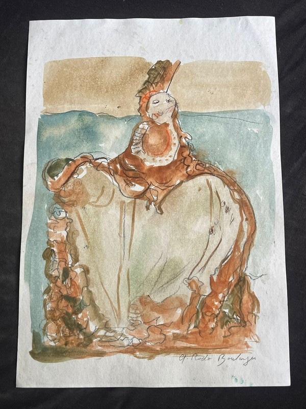 GRACIELA RODO BOULANGER drawing and painting on old paper signed stamped vintage