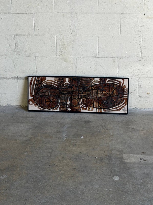 Vintage Danish Modern Abstract Wall Art Panel Signed Brutalist Style Artwork