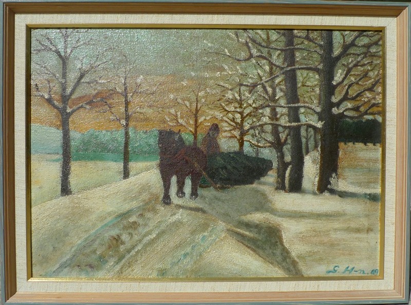 Unknown Monogramist / Horse Sled in the Sunny Winter Forest / Oil Painting