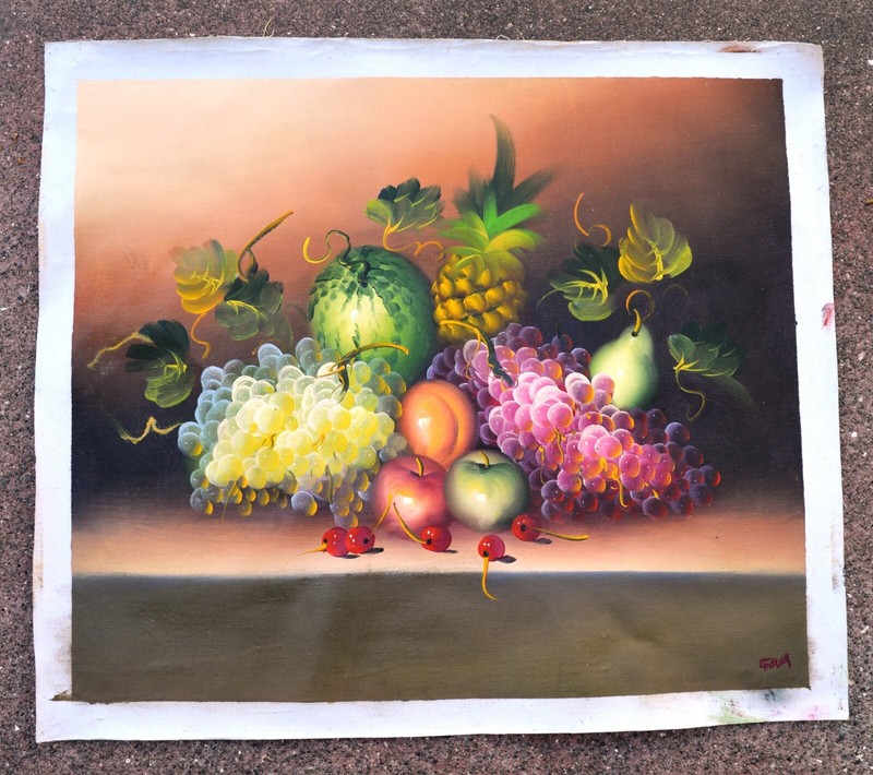 FRUIT GRAPE APPLE CHERRY HAND PAINTED OIL PAINTING ART 20X24″ ON CANVAS GIFT 231