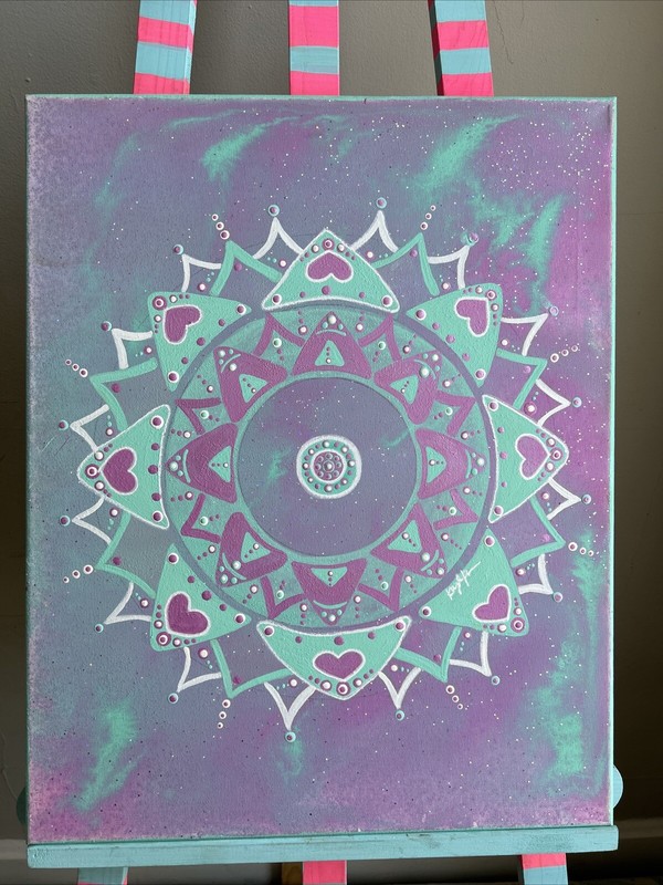 Original Kayla Braden “Lemuria” Purple Pastel Acrylic Mandala Painting on Canvas