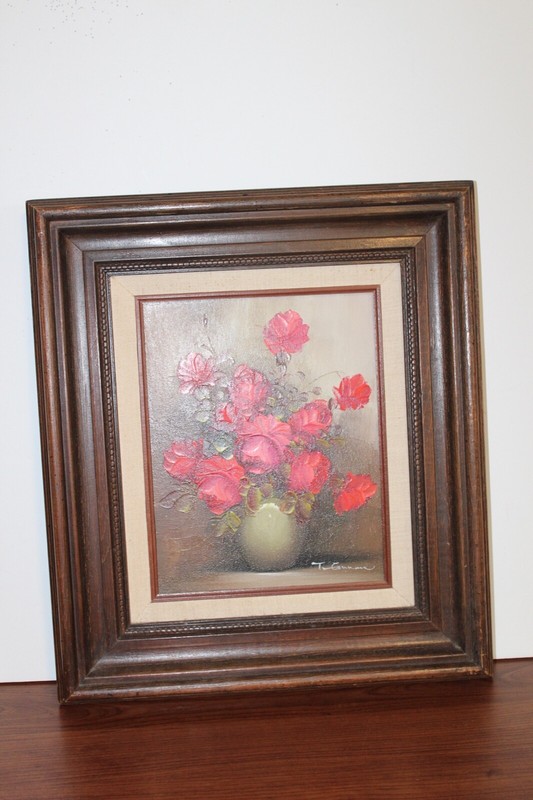 Signed Still Life Red Rose Bouquet in Vase 8×10″ in 14×16” Wood Frame