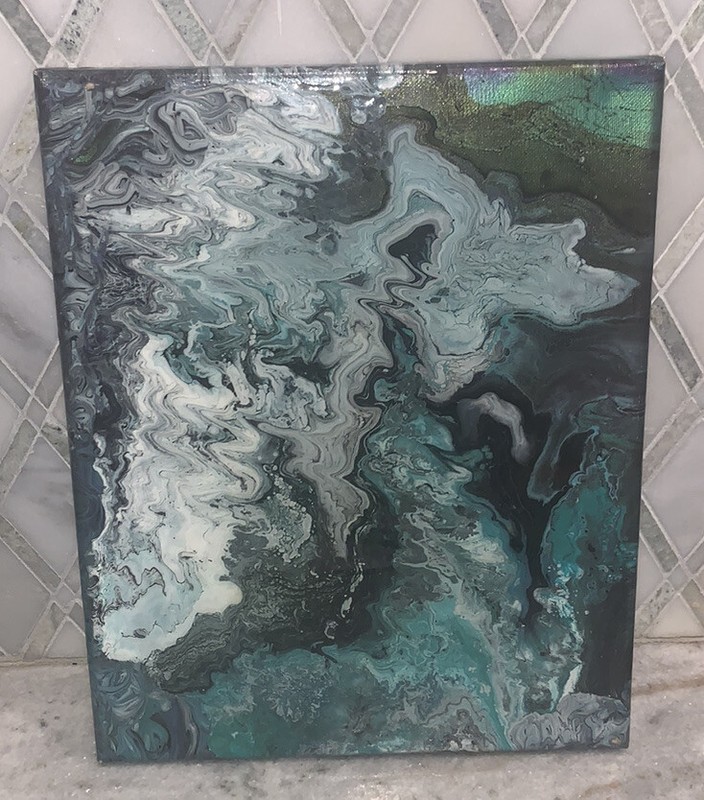 Modern Acrylic Marbleized Freeform Green Grey Purple White Black Canvas 11” 14” gallery