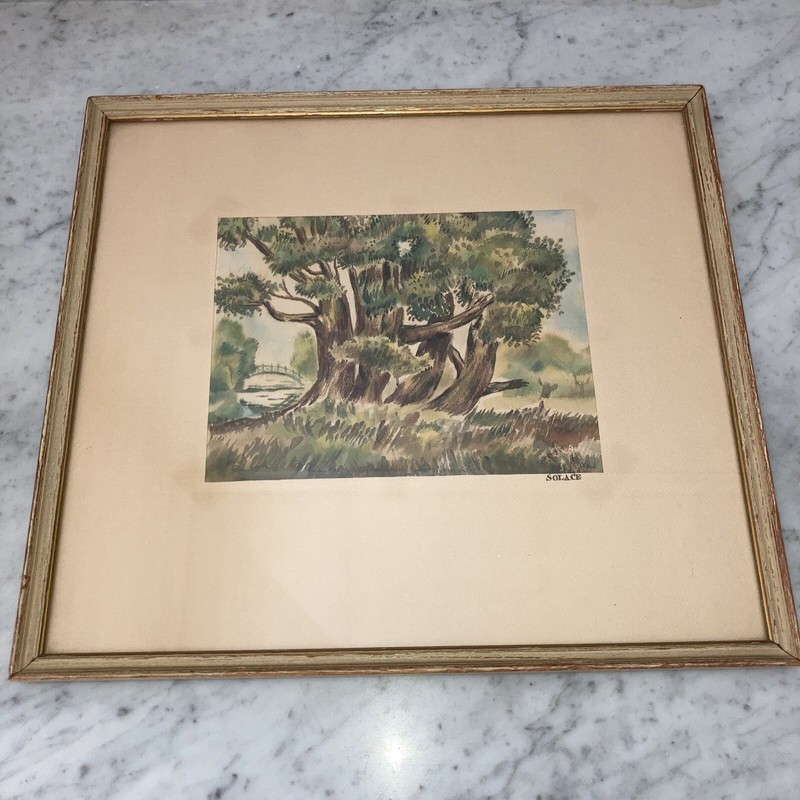 Antique Watercolor Painting Landscape Thomas Prentiss b.1920 New York