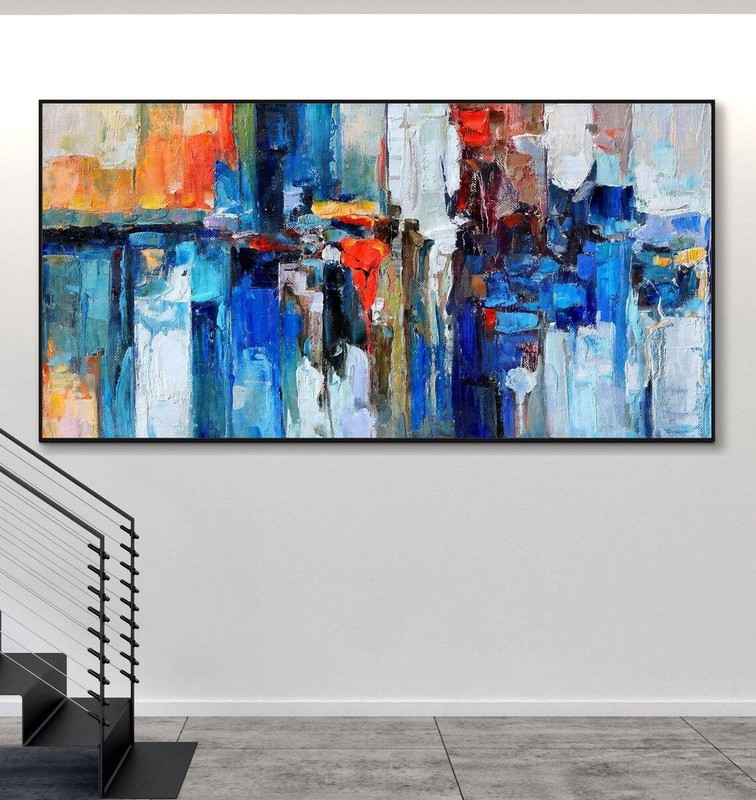 Hand-Painted Blue Gold Oil Painting On Canvas Gold Foil Painting Flowing Art 049 gallery