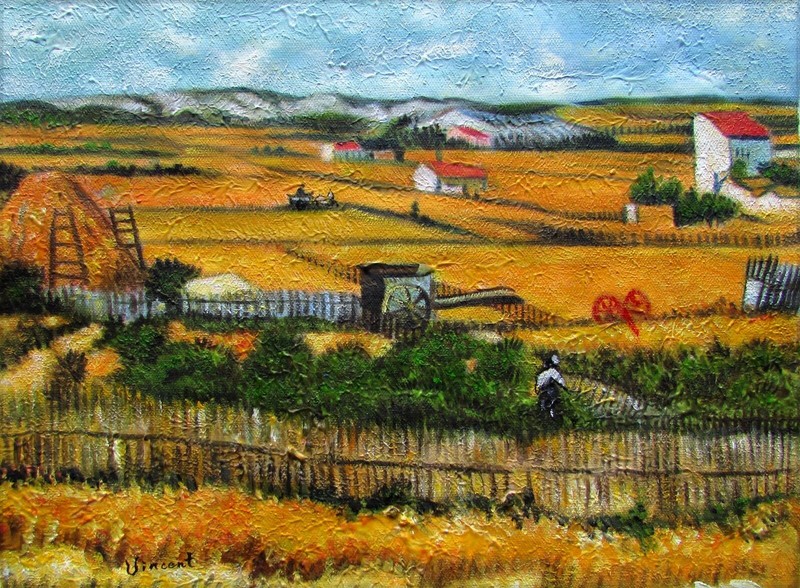 Framed Van Gogh the Harvest Repro, Quality Hand Painted Oil Painting 12x16in gallery