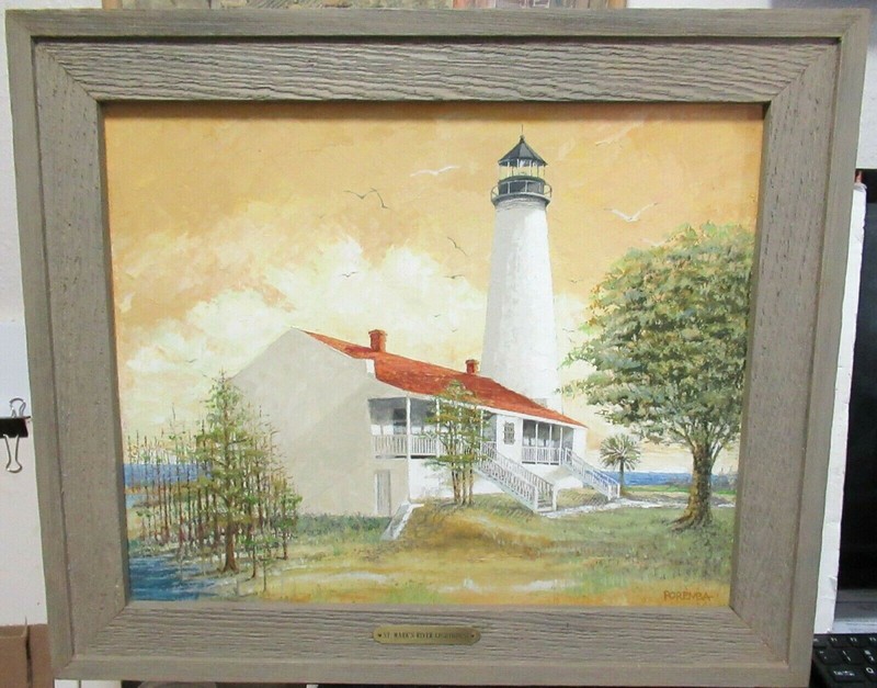 POREMBA «ST MARK’S RIVER LIGHTHOUSE» ORIGINAL OIL ON BOARD SEASCAPE PAINTING