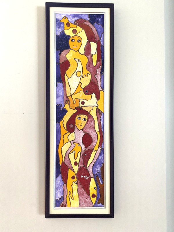 Colorful Haitian Oil Painting by Levoy Exil ~RARE FIND~ 14 X 41