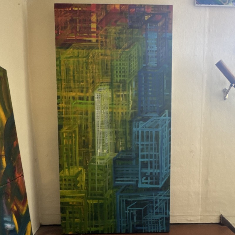 Abstract Modern Multicolor Cityscape Buildings Skyscrapers Painting, Unframed