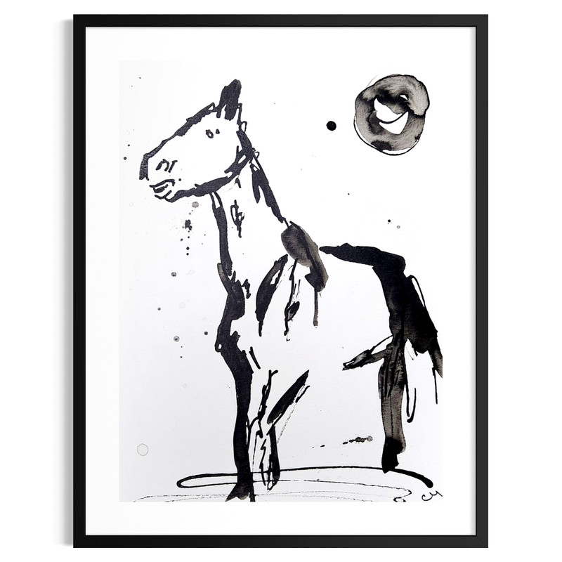 Original Minimalist 9×12 Horse Ink Art Paper Monochrome Abstract Signed