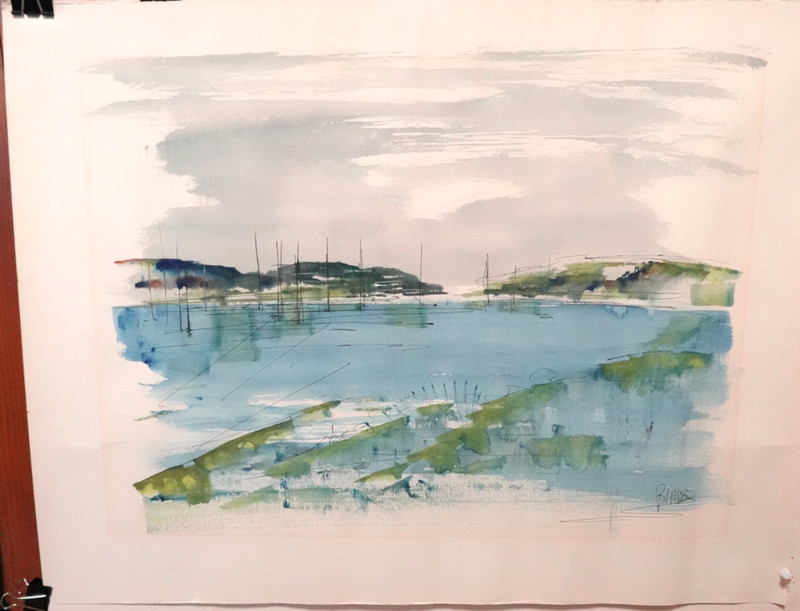 ALFRED BIRDSEY ORIGINAL WATERCOLOR BERMUDA FISHING PORT SEASCAPE PAINTING