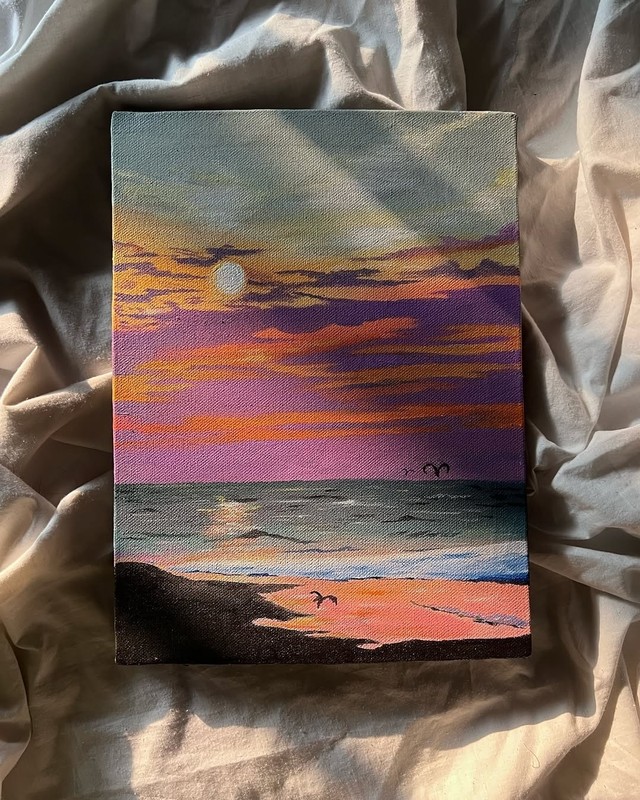 Original Ocean Beach Sunset Acrylic Painting 8x12 Canvas Seascape Wall Art gallery