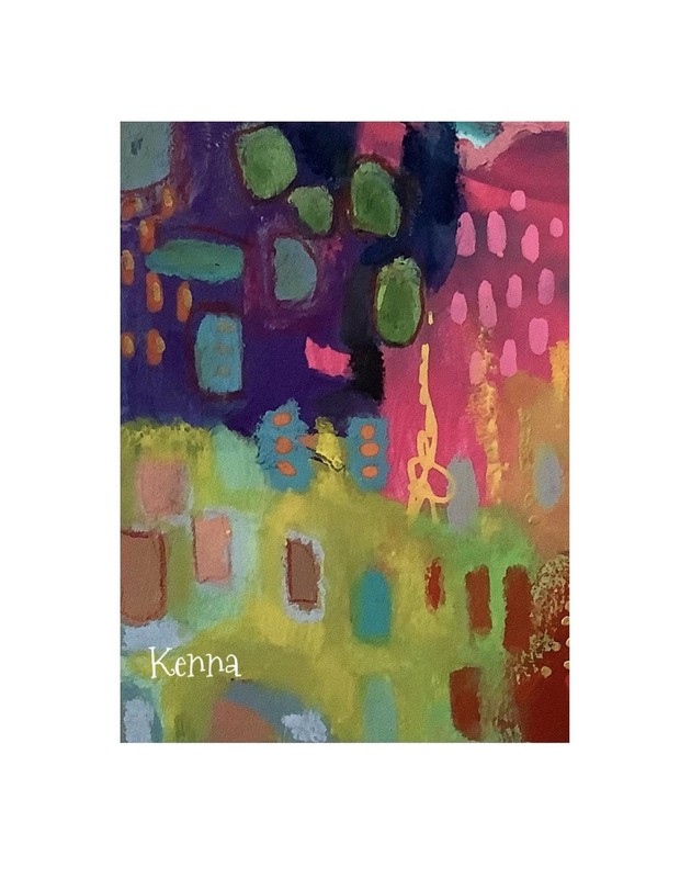 ACEO By Kenna Acrylic Painting Original Abstract 2.5” X 3.5” Signed ÀTC