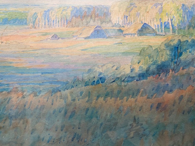 Aquarell Tannen Waldrand Lüneburger Heide Häuser Am Waldrand Abendstimmung gallery