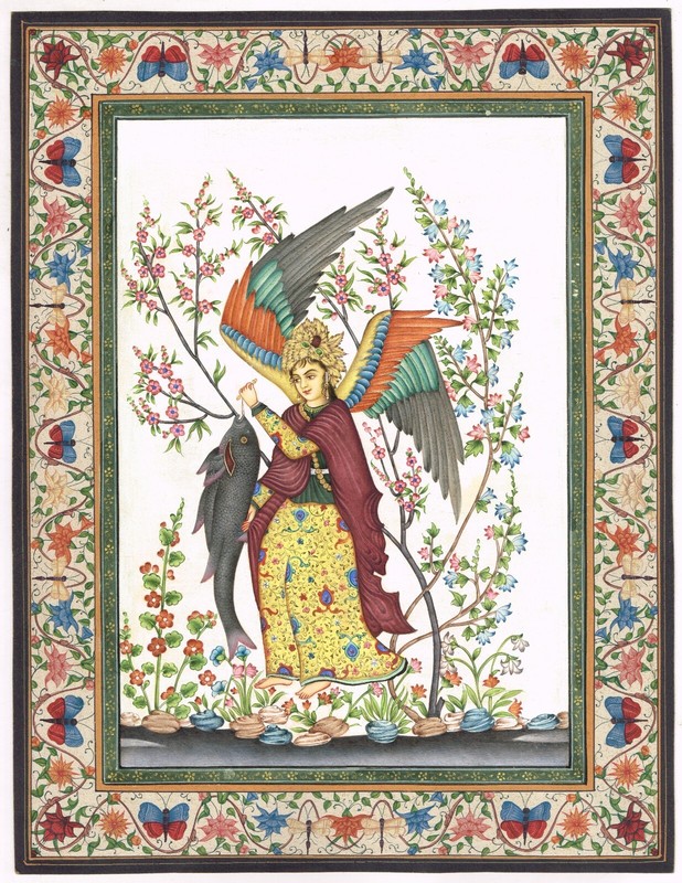 Persian Miniature Painting Of Archangel Raphael Fine Art On Paper 10×13 Inches
