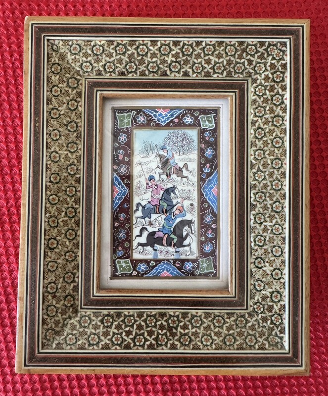 Persian Khatam Watercolor On Camel Bone Marquetry Style Inlay