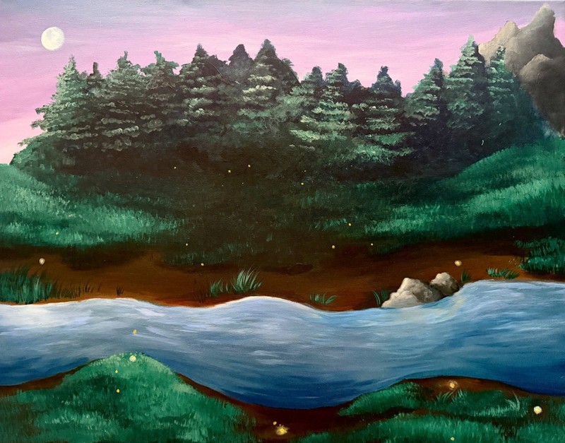 “Moonrise Forest” original acrylic painting on large canvas