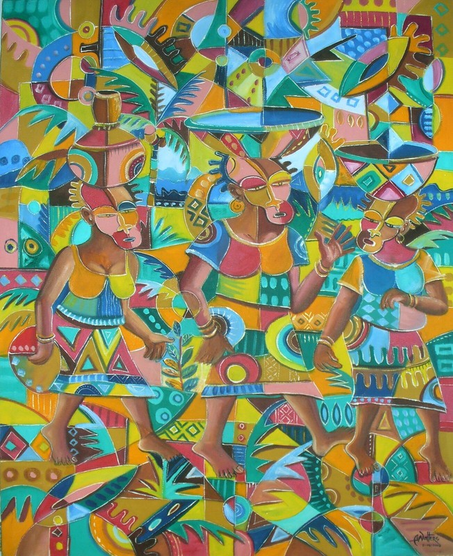 Water is Life -Original painting of women laboring from Africa