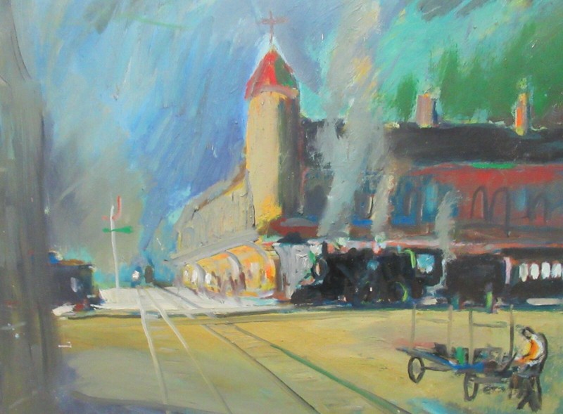 EDWARD F. BARCLAY "THE BOSTON CONNECTION" ORIGINAL OIL ON BOARD PAINTING gallery
