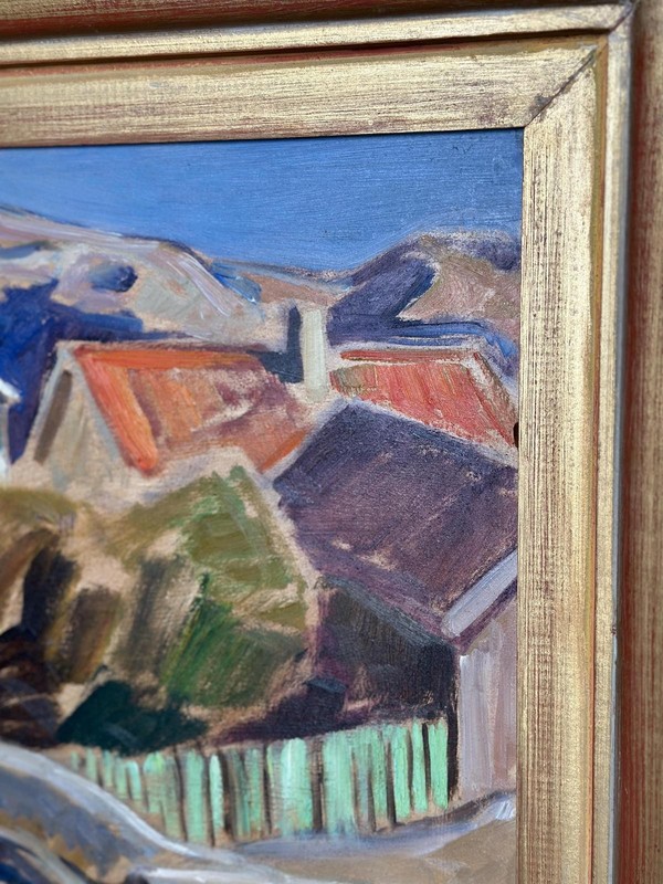 Swedish Oil on Panel – “Landscape with Huts” by FRITZ SMEDBERG – 54 × 52 cm gallery