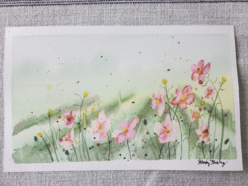 Original Watercolor Painting Field Flowers Expressionist 9″× 5 1/2″