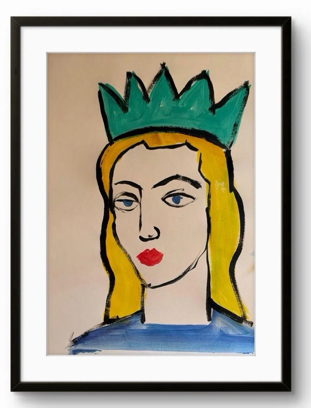 Original Impressionist Woman with Crown Acrylic Painting 11×14 Signed Wall Art