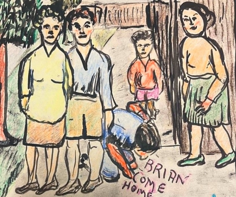 HARRY ROSENGRAVE AUSTRALIAN INK CRAYON "BRIAN COME HOME" 1946 gallery