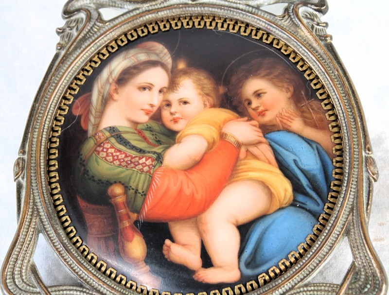 Antique Porcelain Plaque Madonna of the Chair after Raphael Firenze Dated 1912 gallery