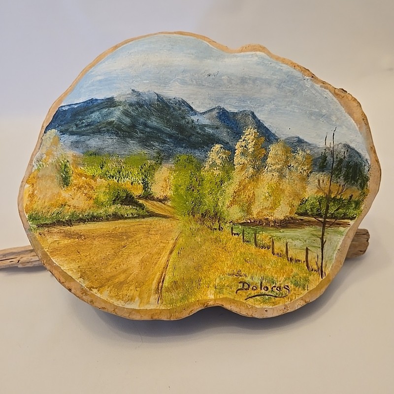 Painted Tree Burl Country Road Mountains Signed gallery