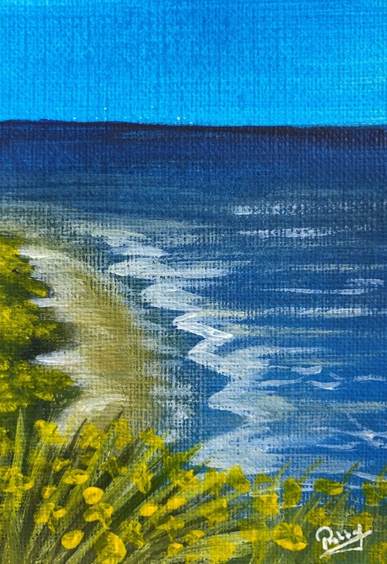 ACEO Acrylic Painting Coastal Beach Shoreline Blue Ocean Waves Seascape Art
