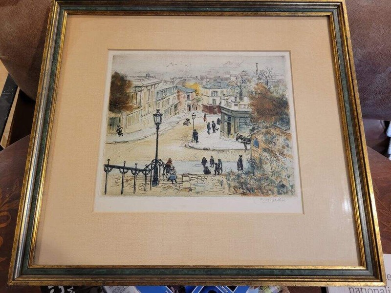 Eugene VEDER (1876-1936) French Artist Parisian St Scene Hand Colored Etching