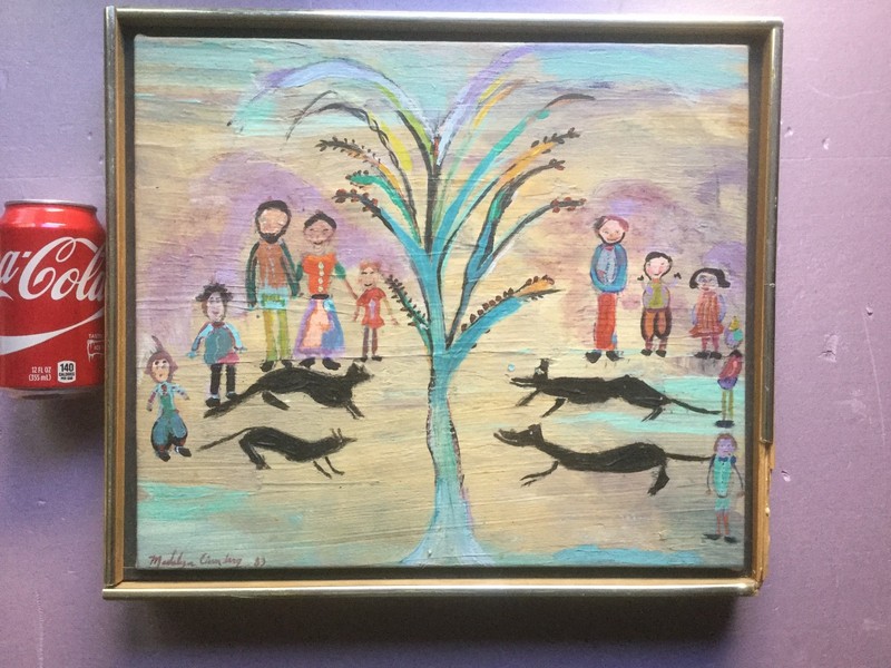 ORIGINAL painting Abstract – Outsider – Primitive by Madalyn Eisenberg 1983