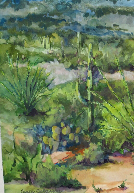GRACE CALTERONE "CLOUDS OVER TUCSON MOUNTAINS" ORIGINAL WATERCOLOR PAINTING gallery