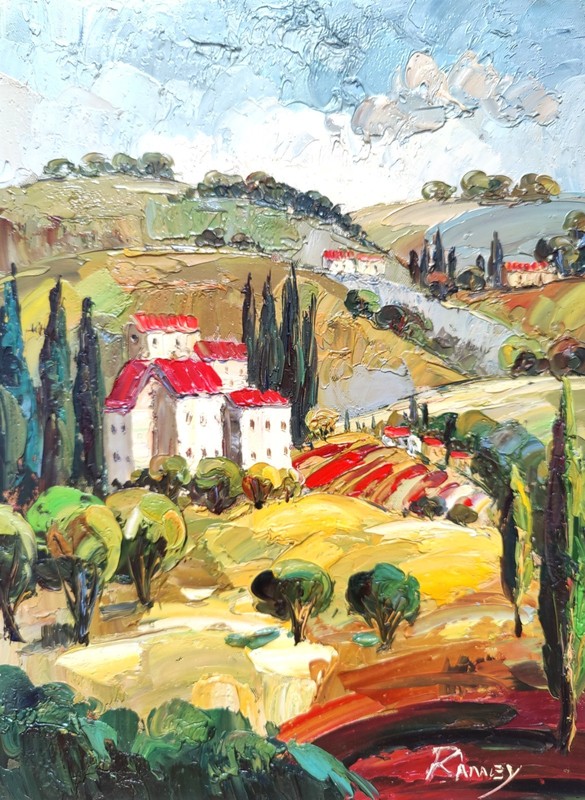 Italy Tuscany Impressionist Landscape Countryside Acrylic Painting Framed 13x17 gallery