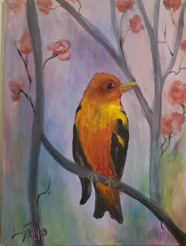 Song Bird Spring Painting art Original Painting Laura Fiorillo 9x12 gallery