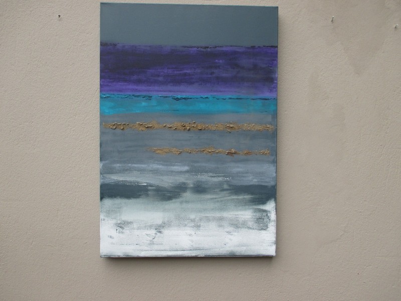 100x70x4cm Oil Painting Original on Canvas Abstract with Gold Spatulated Grey Blue gallery