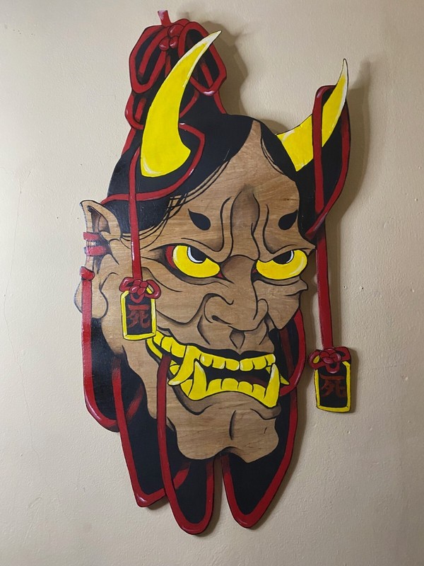 JAPANESE ONI INSPIRED HAND PAINTED WOOD CUTOUT 