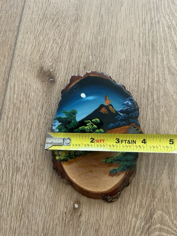 Vintage Hand Painted Wood Slab Mountain Cottage Painting Tree Slice Wall Art gallery