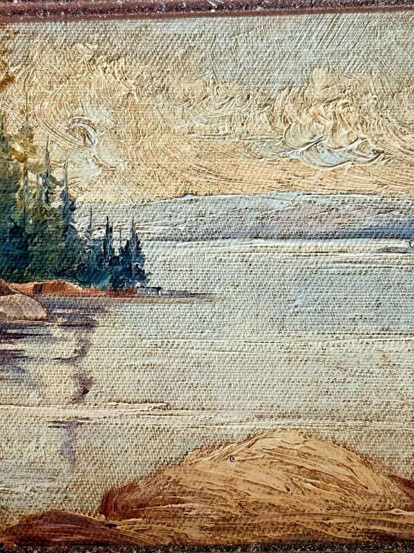 Vintage Miniature Oil Painting Lakescape signed J Flagge 9.75" x 7.5" #820 gallery