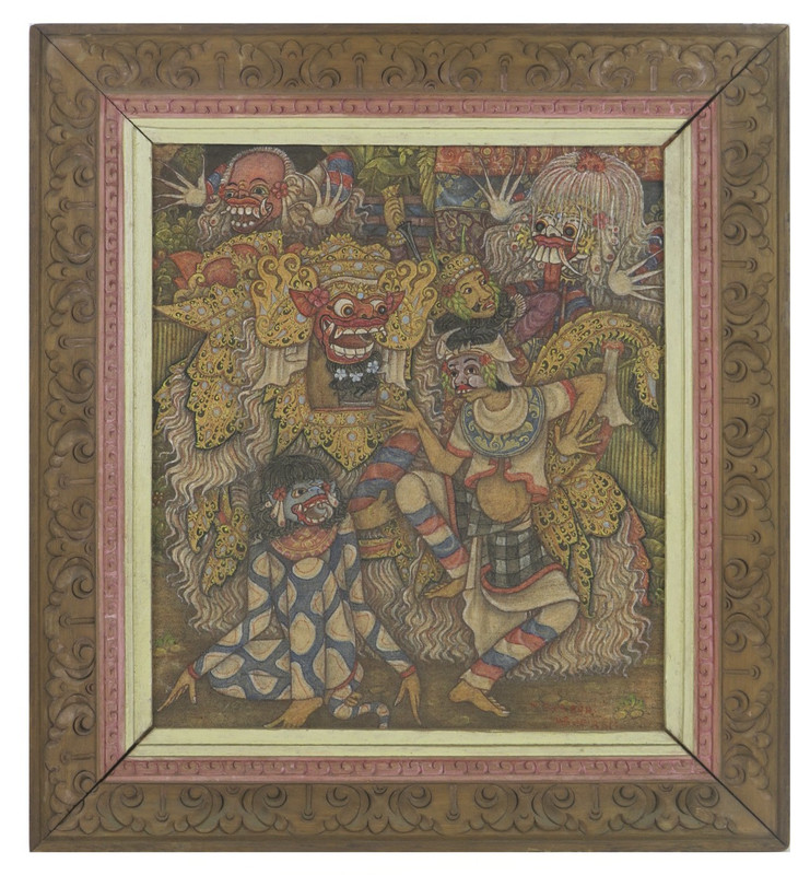 BALINESE PAINTING BARONG ROW PAINTING BALI OLD SCHOOL VINTAGE ASIAN ART S3