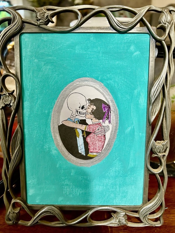 Dia de Los Muertos Art Mixed Media HG OG Signed Painting TRUE LOVE Framed 5×7