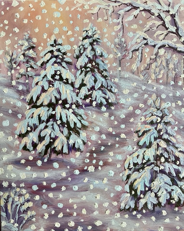 Snowfall 8×10 Original Oil Painting Winter Tree Landscape Wall Art Wall Decor