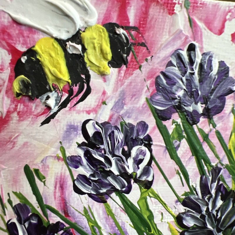 Bee,honeybee,Abstract Flowers,daisies original,miniature Painting,small,mini, gallery