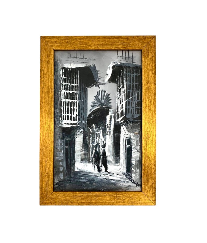 Painting an Old City in the Middle East Original Oil on Canvas Vintage Decor
