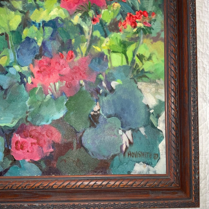 Flower floral hand painted original oil Painting by Hollsmith geraniums red gallery