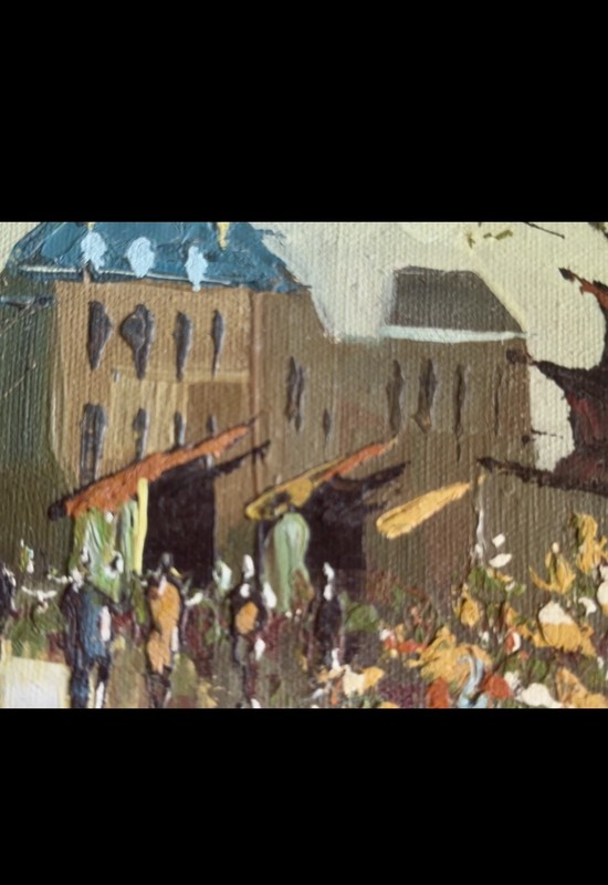 MID CENTURY IMPRESSIONISM PAINTING STREET ARTIST VENDOR SIGNED OIL ON CANVAS gallery