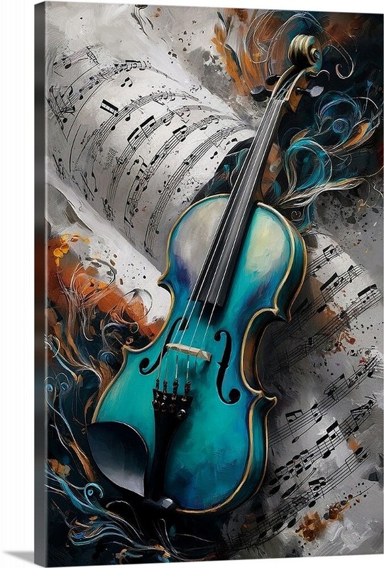 Blue Violin and Sheet Music Giclee Art Print Poster or Canvas up to 24×26