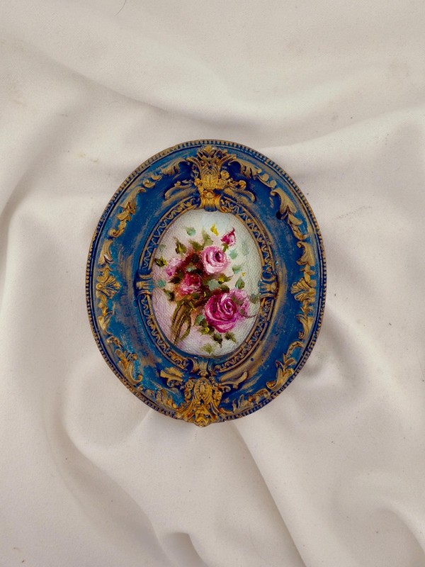 Tiny Oil Painting: Moody Floral Art in Baroque Frame (12cm x 14cm) gallery