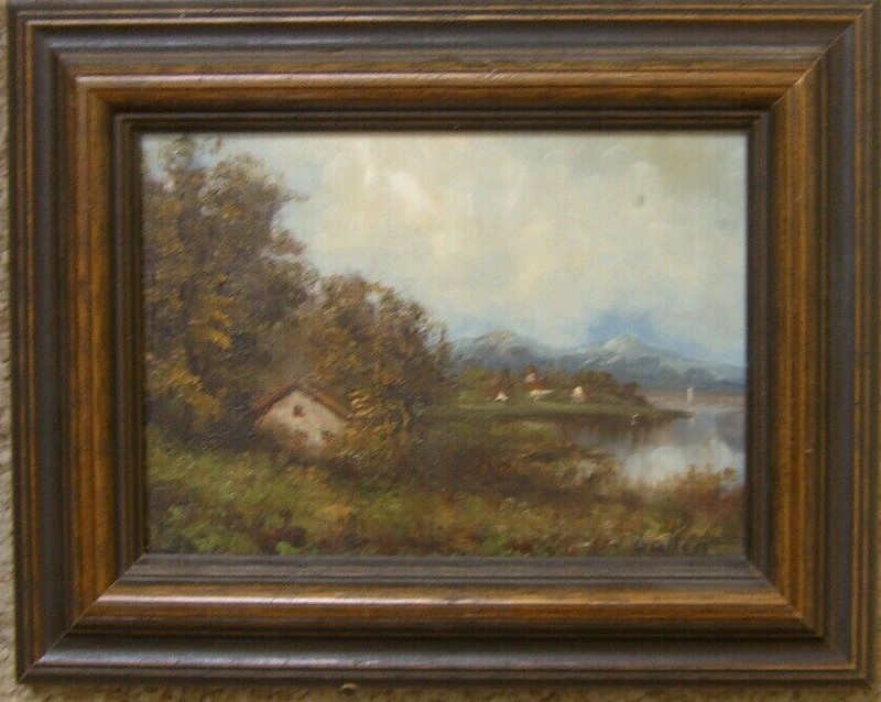 G.gallert Alpine Pre-alpine Lake Landscape Hut Lake Forest Trees Antique Signed