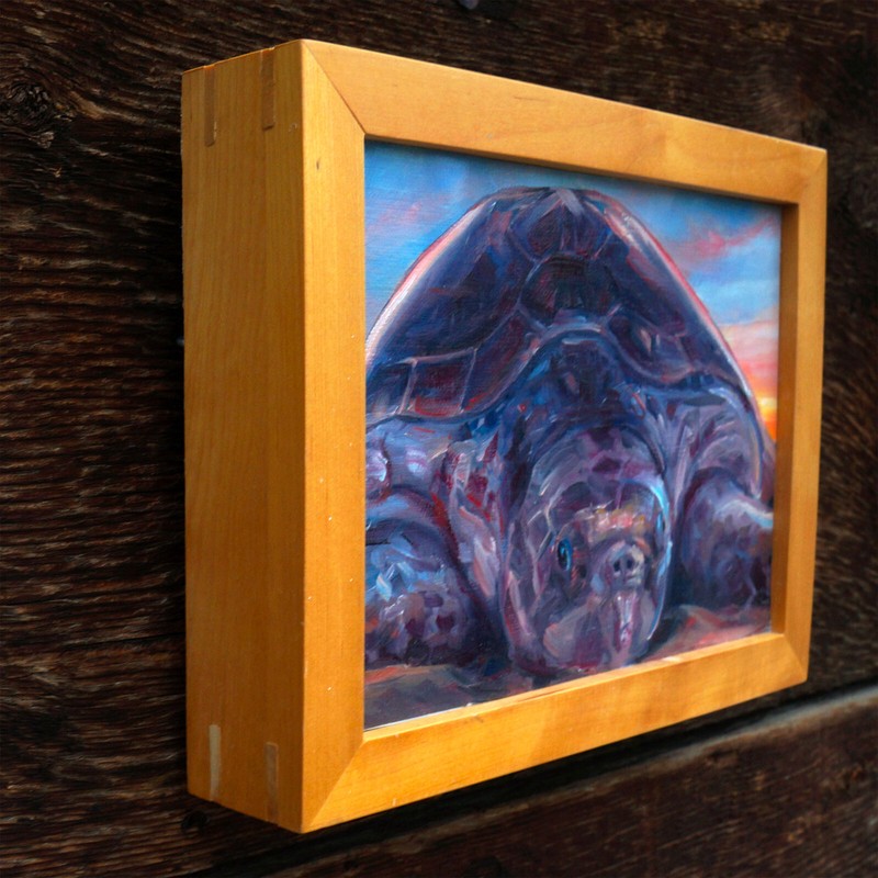 Original Oil Painting signed framed 8×10″ Sea Turtle • ocean sunrise seashore